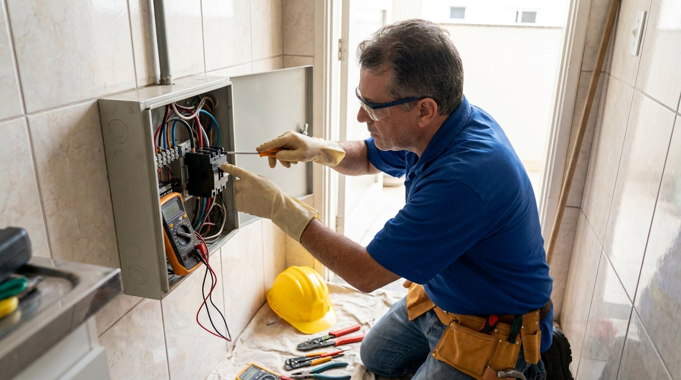Eletricista instalando disjuntor em Sorocaba‑SP