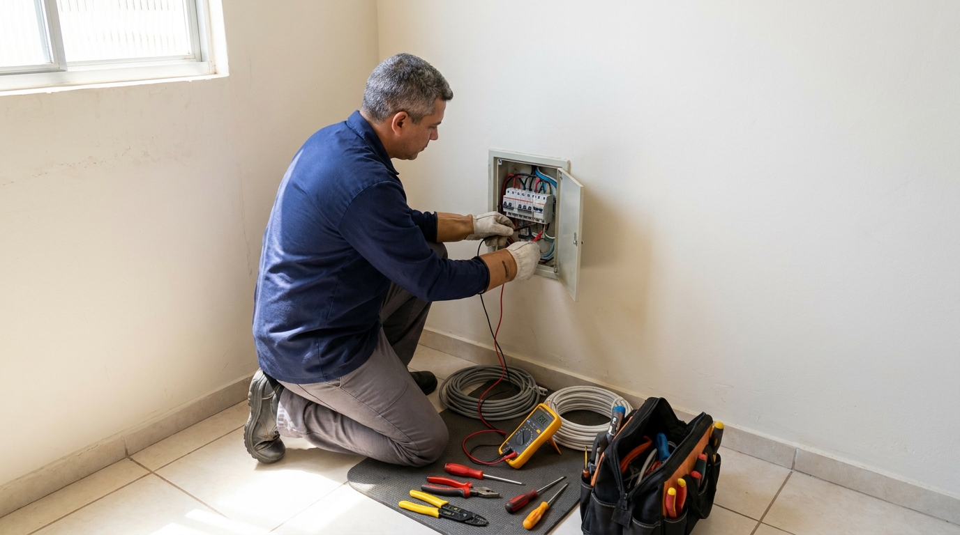 Eletricista realizando manutencao em Sorocaba‑SP